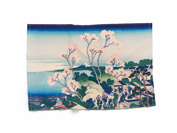 Spring Cherry Blossoms, Mount Fuji, Kitchen towel, linen towel, towel with hook, towel print, 100% linen, Japan towel, Japan Vintage art