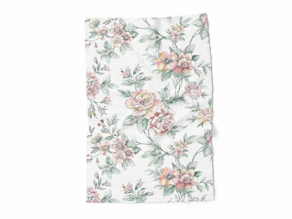 Dish towel, Blooming Peonies, fabric towel, vintage kitchen towel, 100% linen