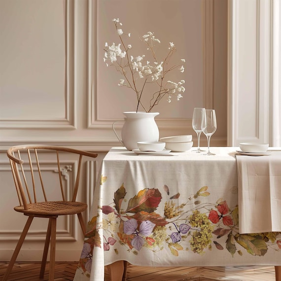 Linen tablecloth, Lovely autumn, Table topper, farmhouse decor, rectangle tablecloth, custom size tablecloth, matching linens