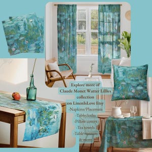Tafelkleed, Monet, Waterlelies, 1915, vintage decoratie, 100% linnen afbeelding 3