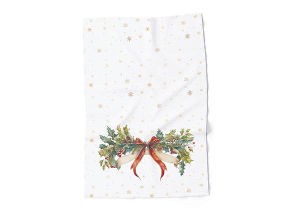 Kitchen towel, Velvet Ribbon, Christmas towel, Holiday decor, Vintage towel, 100% linen, linen towel, dish towel