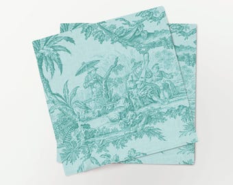Napkins set, Turquoise Blue Toile de Jouy, 100% linen, napkin cloth, fabric napkins