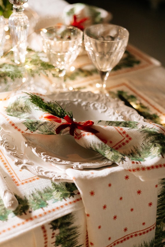 Napkins set, Ethno-Festive Fir, Christmas napkins, Christmas decor, Holiday table linens, 100% linen, linen napkins