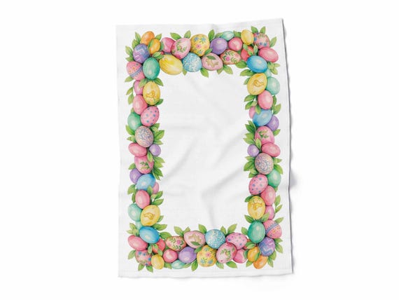 Linen Easter Kitchen Towel, Pastel Easter Eggs, Handmade Lithuanian Decor
