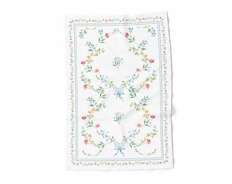Parisisk romantisk blommig linnehandduk – Vintage fransk trädgårdsköksinredning – Elegant vår- och sommarinredning