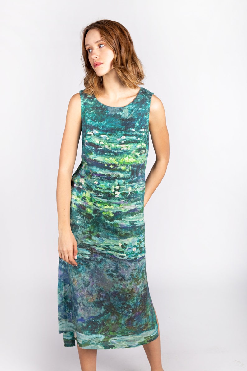 Linen Dress Claude Monet Water Lilies Linen Midi Dress - Etsy