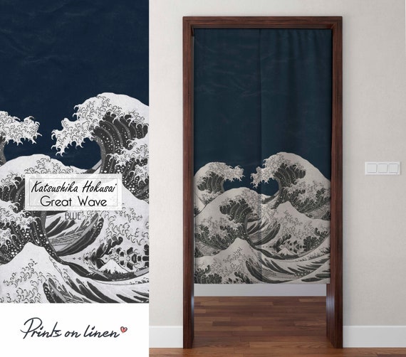 Noren curtain, The Great wave, Japanese Noren, door curtain, 100% linen, panel curtain, closet cover, window curtains linen