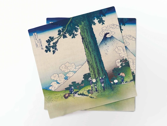 Napkins set, Mishima Pass in Kai Province by Katsushika Hokusai, linen napkins, 100% linen