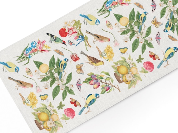 Table runner, Victorian Garden Botanicals, Birds, Blossoms & Butterflies