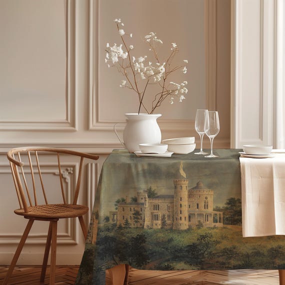 Linen Tablecloth, Ericstan, for John J. Herrick, Tarrytown, New York, Vintage Design, 100% linen
