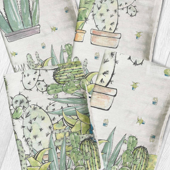 Kitchen towels, Cactus, towels set, Linen, Tea towel, Holiday gift, Housewarming gift, Home decor, Linen towel, Personalized towel