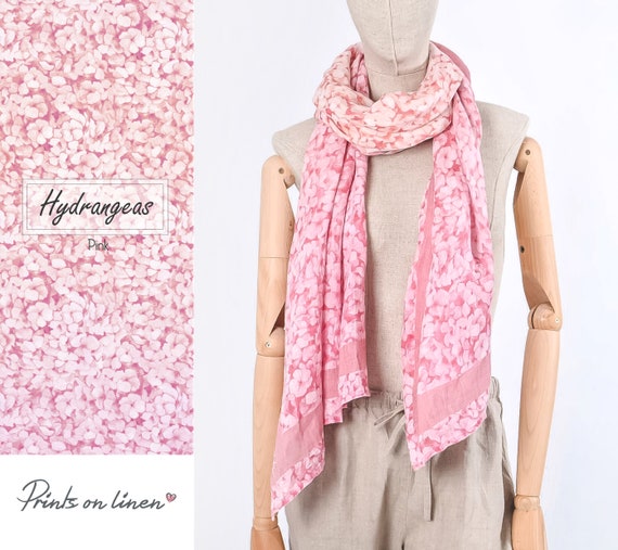 Scarf, Linen scarf, Flowers print, blush pink scarf, blanket scarf, linen shawl, gift for her, boho scarf, gift for mom, bridesmaid gift