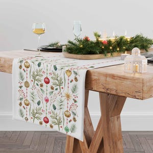 Chemin de table, Jazz de Noël, dessus de table de Noël, décoration de Noël, linge de table des fêtes, 100 % lin, chemin de table en lin