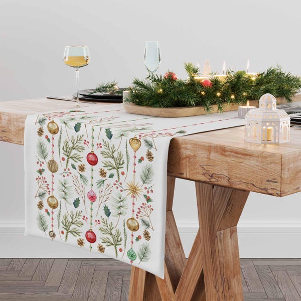 Camino de mesa, Jazz navideño, Decoración navideña para la mesa, Mantelería navideña, 100% lino, Camino de mesa de lino