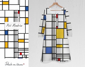 Piet Mondrian, Composition, Leinenkleid, plus size Kleid, Leinen Damenkleid, 100% Leinen, linenislove, handgemachtes Kleid