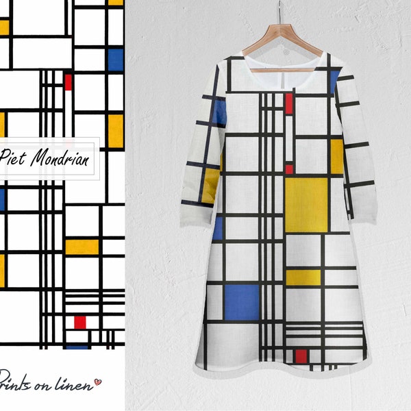 Piet Mondrian, Composition, robe en lin, robe grande taille, robe pour femme en lin, 100 % lin, linenislove, robe faite main