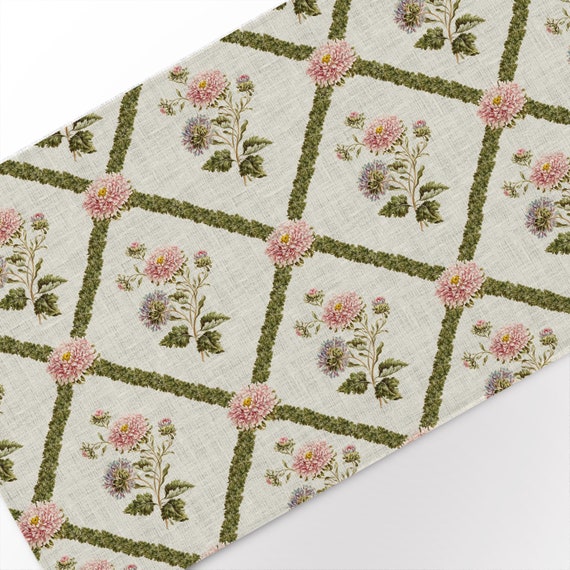 Table runner, Aster, custom length, linen table runner, matching table runner,  vintage flower pattern, 100% linen