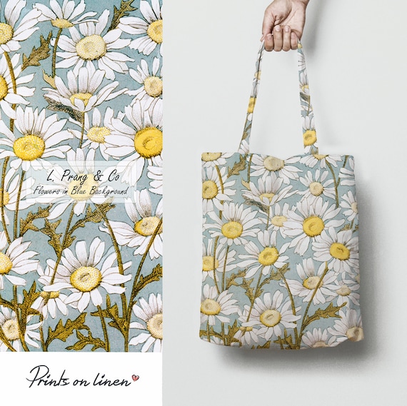 Tote bag, Flowers In Blue Background,  L. Prang And Co, linen tote bag, flower tote bag, shopping bag