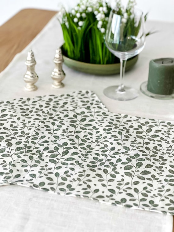 Placemats set, Forest Leaves, green linen placemats, linen placemats, 100% linen, wholesale prices