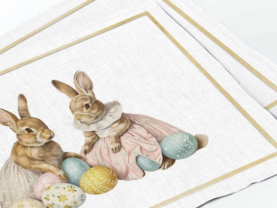 Placemats set, Bunny Tales collection, linen placemats, Easter table set, Easter placemats, 100% linen