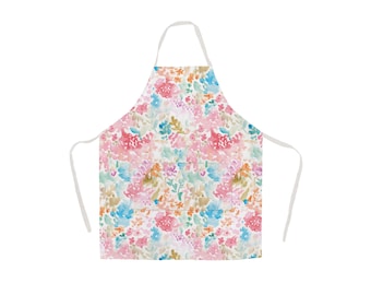 Linen Apron "Coral Garden", 100% Linen, Watercolour Drawing of Coral & Flowers