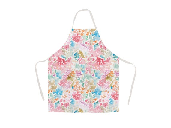 Linen Apron "Coral Garden", 100% Linen, Watercolour Drawing of Coral & Flowers
