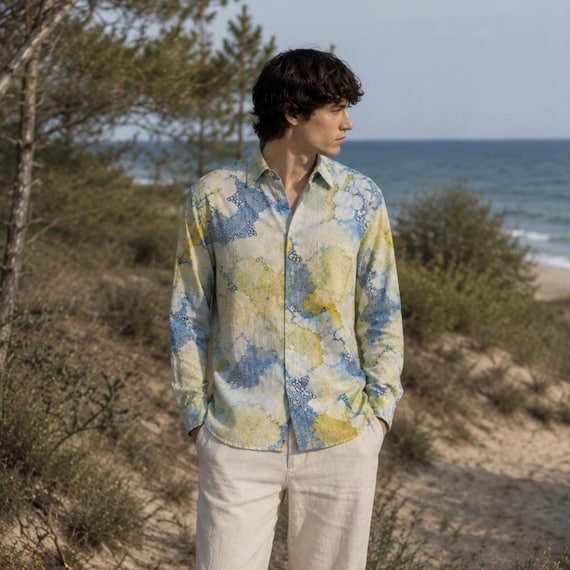 Relaxed Men’s Linen Shirt “Bubbles” by Milda Kozyroviciute