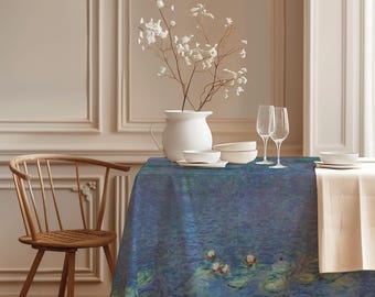 Tablecloth, Monet, Water Lilies, Morning, vintage decor, 100% linen, European Decor