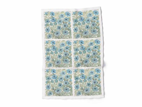 Kitchen towel, William De Morgan Linen Kitchen Towel: Vintage Tile Design