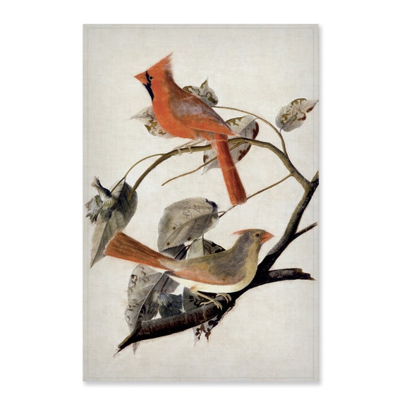 Kitchen towel, linen towel, Cardinal Grosbeak (1811), John James Audubon, dish towel, 100% linen, custom print towel, Autumn towel