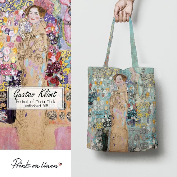 Tote bag canvas, Gustav Klimt, Portrait of Maria Munk, linen tote, shopping bag, teacher bag, vintage tote, 100% linen