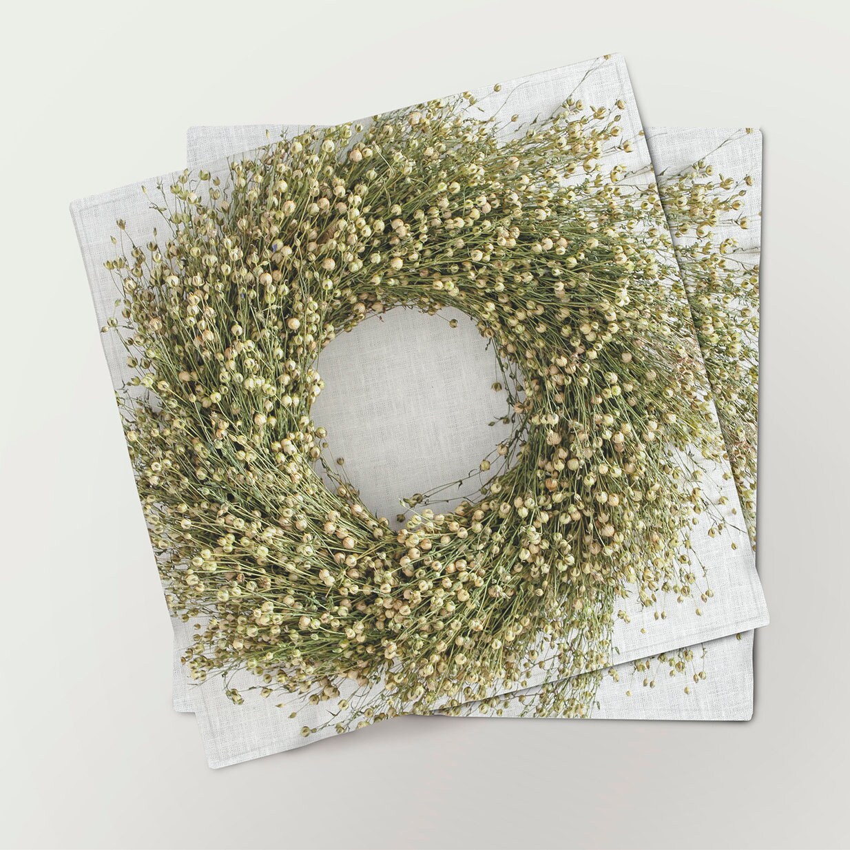 Napkins set, printed linen wreath, Summer napkins, 100 linen, linen