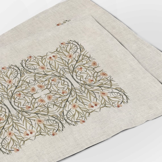 Placemats set, William De Morgan, linen placemats, 100% linen, vintage table top, fabric placemats, vintage decor