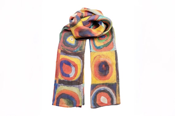 Kandinsky scarf, Color study, Linen scarf, women scarf, 100% linen, hand made scarf