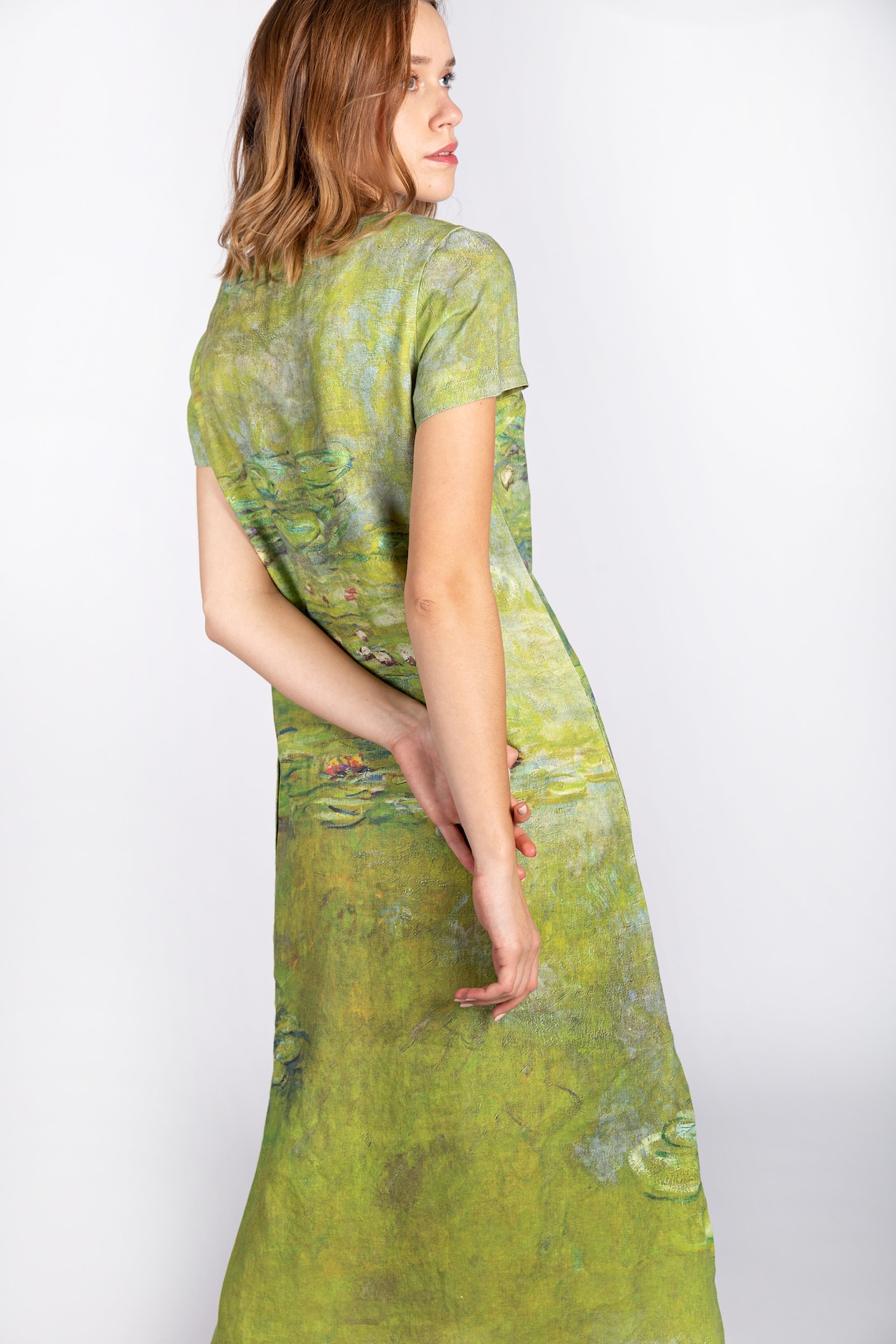 Linen Dress Claude Monet Water Lily Midi Linen Dress - Etsy