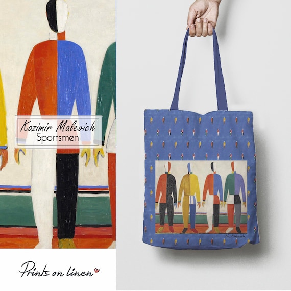 Kazimir Malevich, Tote bag, Sportsmen, Linen tote, Hipster tote, Unique bag, bag with print, gift idea, Malevich print, futuristic bag