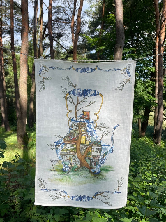 Linen towel, Tea House, dish towel, kitchen towel, tea towel, teapot, tearoom, linen kitchen towel, towel art print, custom towel