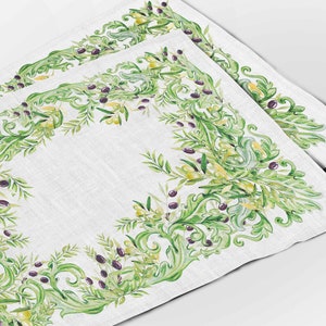 Placemats set, olive print, linen placemats, wabi sabi, farmhouse decor, fabric placemats, cloth napkins, table decor, mother in law gift