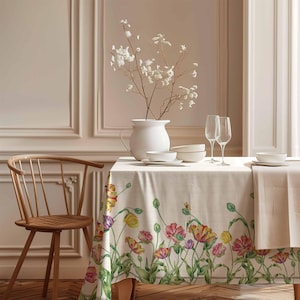 Nappe de Pâques, tulipes perroquets, décoration de Pâques, 100 % lin, décoration de ferme, imprimé tulipes, nappe rectangulaire, décoration rustique, cadeau de mariage