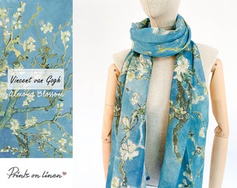 Women scarf, Vincent van Gogh, Almond Blossom, Scarf, Linen scarf, Light weight scarf,  Mother's day gift, Fashionable mom gift, 100% linen