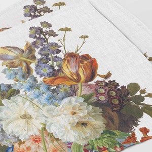 Floral Linen Placemat, Gerard van Spaendonck Still Life, White, Vintage Style