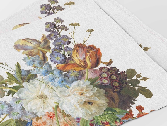 Linen placemats, Gerard van Spaendonck, Still Life, WHITE, Floral placemats, fabric placemats, 100% linen, vintage placemats, blue linens