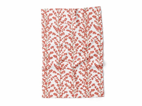 Kitchen towel, Red Berry, Holiday linens, Winter berries, Christmas decor, 100% linen, Christmas towel