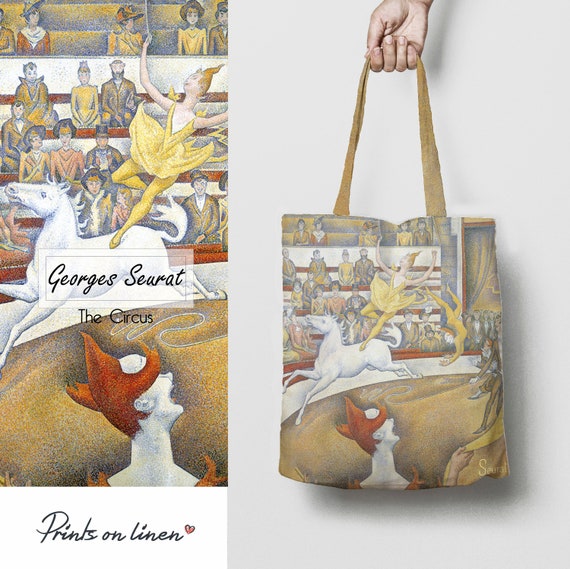 Tote bag, Georges Seurat, The Circus, linen tote, school tote, shopping tote, teacher bag, personalized tote bag, hand made tote