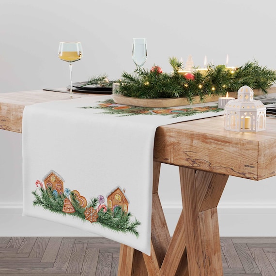 Table runner, Gingerbread, Christmas decorations, custom size, Christmas gift, table topper, Holiday decor, Christmas print, 100% linen