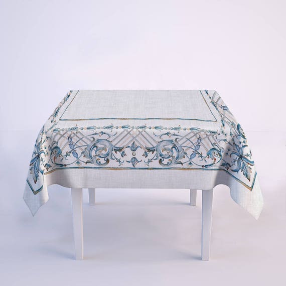 Linen tablecloth, Art decor, Blue table decor, 100% linen fabric, Event linen