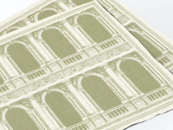 NEW COLLECTION Linen Placemats Set, Architectural Arch Print “The Arcade” , Vintage European Design, 100% Linen