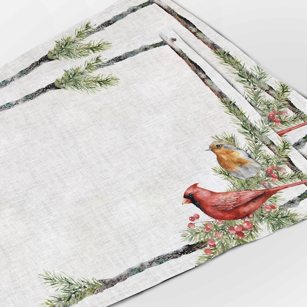 Placemats set, Nesting-box, Christmas placemats, Christmas decor, linen placemats, 100% linen, Christmas linens, Christmas gift