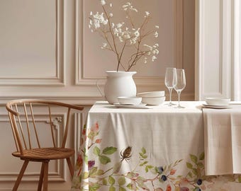 Autumn tablecloth, Linen tablecloth, farmhouse decor, rectangle tablecloth, 100% linen fabric