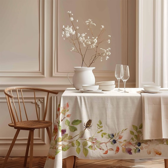 Autumn tablecloth, Linen tablecloth, farmhouse decor, rectangle tablecloth, 100% linen fabric